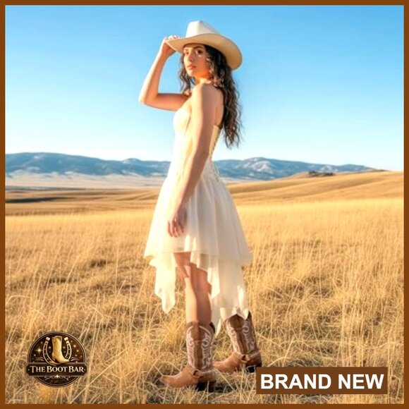 Women's Square Toe Cowboy Boots Mid Calf Western Riding Boots with Buckle Strap - Picture 3 of 7